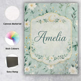 Personalised Name Green Floral Moon Seamless Pattern Charming Custom  Home Unique Canvas Wall Art Print Decor Picture Ready to Hang