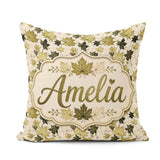 Custom Name Green and Cream Maple Leaf Pattern with Style Lovely Square Filled Cushion Throw Pillow Sofa Bed Home Decor Zip Washable UK Made