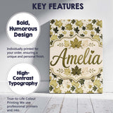 Personalised Name Green and Cream Maple Custom  Modern Room Accent Elegant Feature Canvas Wall Art Print Decor Picture Ready to Hang