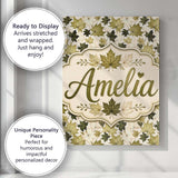 Personalised Name Green and Cream Maple Custom  Modern Room Accent Elegant Feature Canvas Wall Art Print Decor Picture Ready to Hang