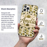 Green and Cream Maple Leaf Pattern with Natural Custom Name Protective Phone Case Mobile Cover Durable Everyday Smartphone Shock Resistant