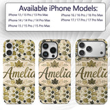 Green and Cream Maple Leaf Pattern with Natural Custom Name Protective Phone Case Mobile Cover Durable Everyday Smartphone Shock Resistant