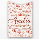 Rich Autumn Leaves in Deep Orange and Dark Green with Berry Detail  Personalised Custom Name Super Soft Fleece Blanket Bed Sofa Throw