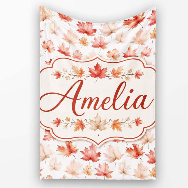 Rich Autumn Leaves in Deep Orange and Dark Green with Berry Detail  Personalised Custom Name Super Soft Fleece Blanket Bed Sofa Throw