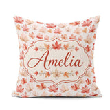 Custom Name Rich Autumn Leaves in Deep and Dark Green with Berry Square Filled Cushion Throw Pillow Sofa Bed Home Decor Zip Washable UK Made
