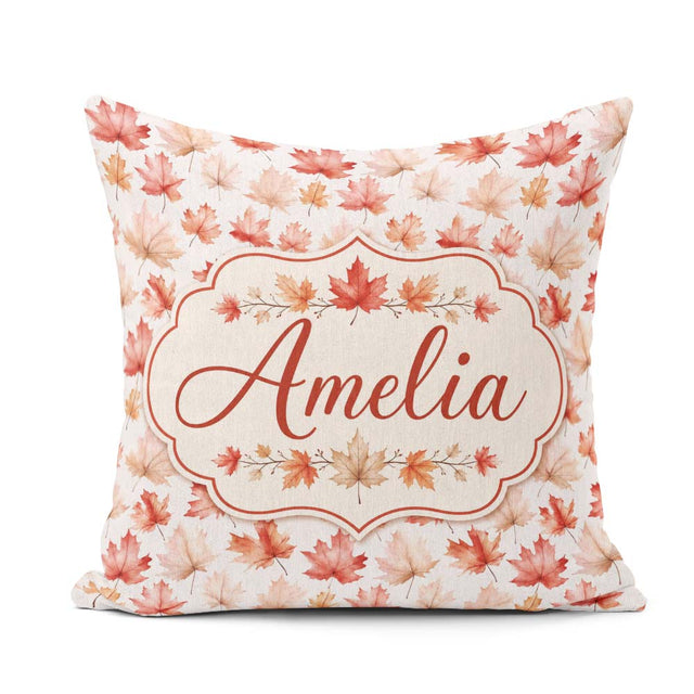 Custom Name Rich Autumn Leaves in Deep and Dark Green with Berry Square Filled Cushion Throw Pillow Sofa Bed Home Decor Zip Washable UK Made