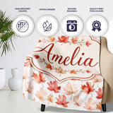 Rich Autumn Leaves in Deep Orange and Dark Green with Berry Detail  Personalised Custom Name Super Soft Fleece Blanket Bed Sofa Throw