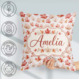 Custom Name Rich Autumn Leaves in Deep and Dark Green with Berry Square Filled Cushion Throw Pillow Sofa Bed Home Decor Zip Washable UK Made