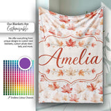 Rich Autumn Leaves in Deep Orange and Dark Green with Berry Detail  Personalised Custom Name Super Soft Fleece Blanket Bed Sofa Throw