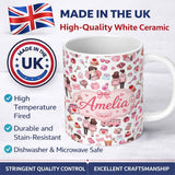 Personalized Custom Name Cute Love Couple Gifts Cakes Teddy Bear Pattern Light Grey Lovely 11oz Ceramic Coffee Tea Mug White Large Handle
