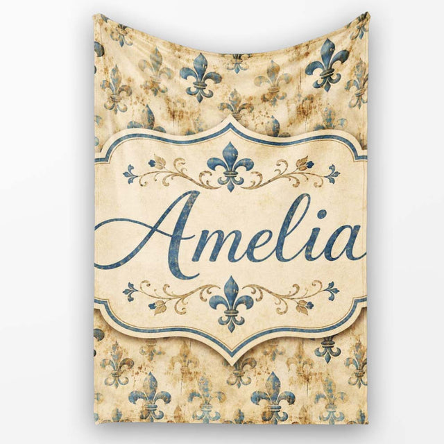 Elegant Neutral Fleur de Lis Pattern in Soft Beige Tones on Light  Personalised Custom Name Super Soft Fleece Blanket Bed Sofa Throw