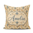 Custom Name Elegant Neutral Fleur de Lis in Beige Tones on Light Square Filled Cushion Throw Pillow Sofa Bed Home Decor Zip Washable UK Made