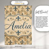 Elegant Neutral Fleur de Lis Pattern in Soft Beige Tones on Light  Personalised Custom Name Super Soft Fleece Blanket Bed Sofa Throw