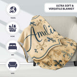 Elegant Neutral Fleur de Lis Pattern in Soft Beige Tones on Light  Personalised Custom Name Super Soft Fleece Blanket Bed Sofa Throw