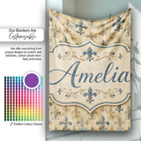 Elegant Neutral Fleur de Lis Pattern in Soft Beige Tones on Light  Personalised Custom Name Super Soft Fleece Blanket Bed Sofa Throw