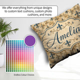 Custom Name Elegant Neutral Fleur de Lis in Beige Tones on Light Square Filled Cushion Throw Pillow Sofa Bed Home Decor Zip Washable UK Made