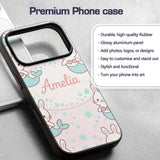 Cute Bunny Mermaid Cartoon Animal Printed Design Custom Name Protective Phone Case Mobile Cover Durable Everyday Smartphone Shock Resistant
