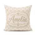 Custom Name Decorative Fleur de Lis in Navy Red and Gold on Warm Square Filled Cushion Throw Pillow Sofa Bed Home Decor Zip Washable UK Made