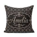 Custom Name Classic Aged Fleur de Lis in Beige Tones on Textured Square Filled Cushion Throw Pillow Sofa Bed Home Decor Zip Washable UK Made