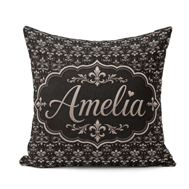 Custom Name Classic Aged Fleur de Lis in Beige Tones on Textured Square Filled Cushion Throw Pillow Sofa Bed Home Decor Zip Washable UK Made