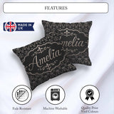 Custom Name Classic Aged Fleur de Lis in Beige Tones on Textured Square Filled Cushion Throw Pillow Sofa Bed Home Decor Zip Washable UK Made