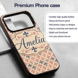 Vintage French Fleur de Lis in Red and Blue on Custom Name Protective Phone Case Mobile Cover Durable Everyday Smartphone Shock Resistant