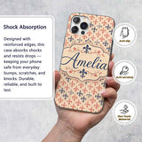 Vintage French Fleur de Lis in Red and Blue on Custom Name Protective Phone Case Mobile Cover Durable Everyday Smartphone Shock Resistant