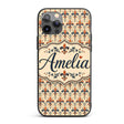 Vintage Red and Navy Ornate Fleur de Lis Floral Custom Name Protective Phone Case Mobile Cover Durable Everyday Smartphone Shock Resistant