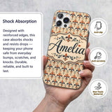 Vintage Red and Navy Ornate Fleur de Lis Floral Custom Name Protective Phone Case Mobile Cover Durable Everyday Smartphone Shock Resistant