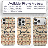 Vintage Red and Navy Ornate Fleur de Lis Floral Custom Name Protective Phone Case Mobile Cover Durable Everyday Smartphone Shock Resistant