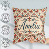 Custom Name Classic Red Fleur de with Decorative Floral Motif on Square Filled Cushion Throw Pillow Sofa Bed Home Decor Zip Washable UK Made