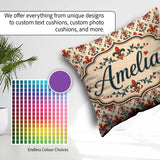 Custom Name Classic Red Fleur de with Decorative Floral Motif on Square Filled Cushion Throw Pillow Sofa Bed Home Decor Zip Washable UK Made