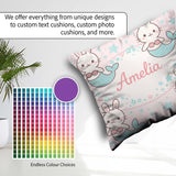 Custom Name Cute Bunny Mermaid Cartoon Animal Pattern Everyday Square Filled Cushion Throw Pillow Sofa Bed Home Decor Zip Washable UK Made