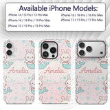 Cute Bunny Mermaid Cartoon Animal Printed Design Custom Name Protective Phone Case Mobile Cover Durable Everyday Smartphone Shock Resistant