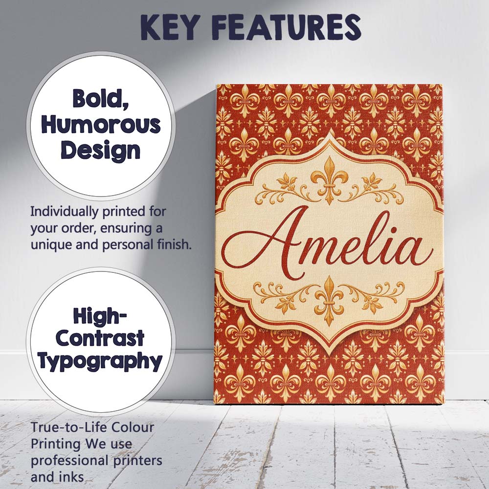 Personalised Name Elegant Gold Fleur de Lis Custom  Bespoke Interior Contemporary Canvas Wall Art Print Decor Picture Ready to Hang