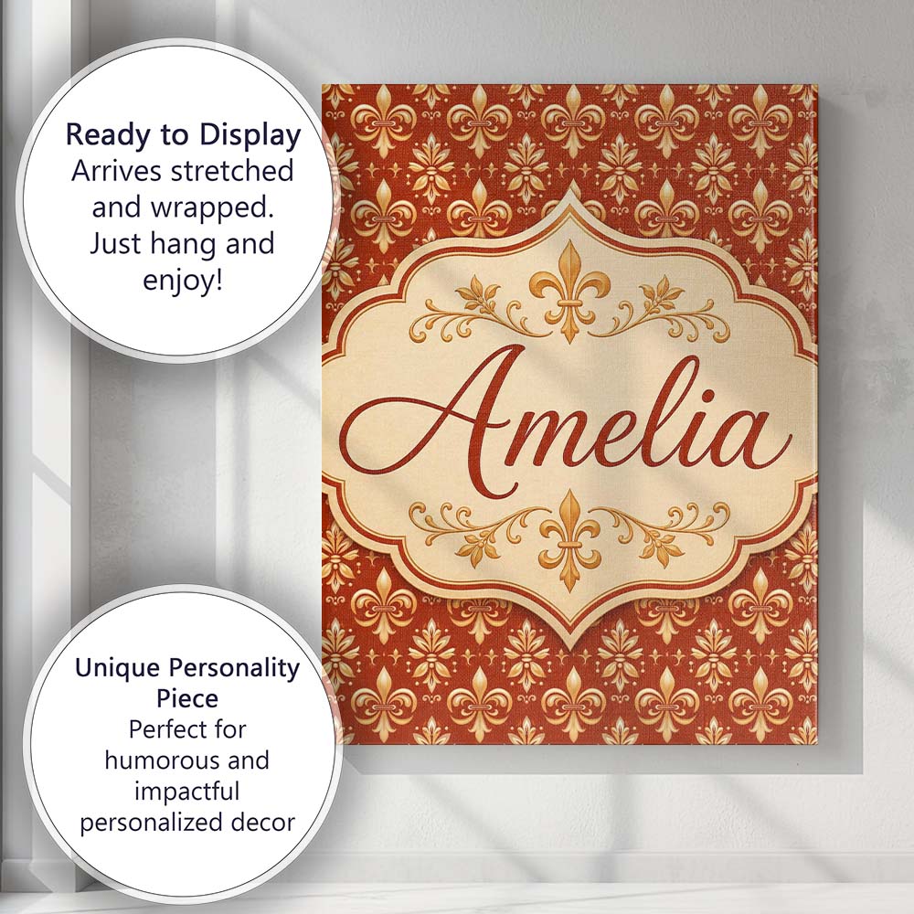 Personalised Name Elegant Gold Fleur de Lis Custom  Bespoke Interior Contemporary Canvas Wall Art Print Decor Picture Ready to Hang