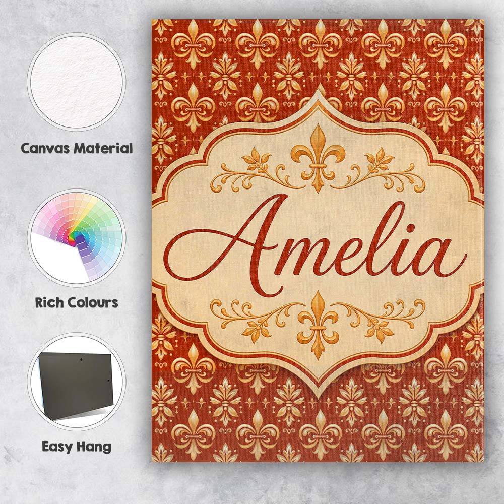 Personalised Name Elegant Gold Fleur de Lis Custom  Bespoke Interior Contemporary Canvas Wall Art Print Decor Picture Ready to Hang