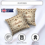 Custom Name Ornate Red and Blue Fleur de Lis Tile Pattern with Square Filled Cushion Throw Pillow Sofa Bed Home Decor Zip Washable UK Made