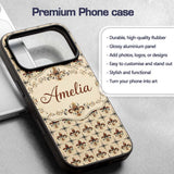 Ornate Red and Blue Fleur de Lis Tile Pattern Custom Name Protective Phone Case Mobile Cover Durable Everyday Smartphone Shock Resistant
