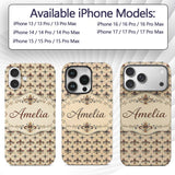 Ornate Red and Blue Fleur de Lis Tile Pattern Custom Name Protective Phone Case Mobile Cover Durable Everyday Smartphone Shock Resistant
