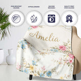Vintage Pastel Floral Seamless Pattern Stylish Everyday  Lovely  Personalised Custom Name Super Soft Fleece Blanket Bed Sofa Throw