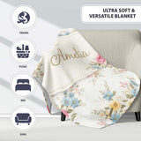 Vintage Pastel Floral Seamless Pattern Stylish Everyday  Lovely  Personalised Custom Name Super Soft Fleece Blanket Bed Sofa Throw