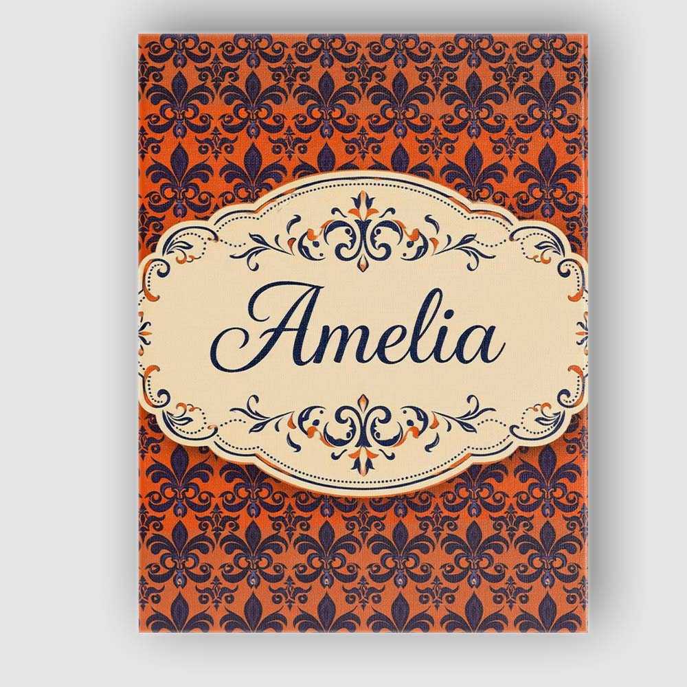Personalised Name Dark Navy and Orange Custom  Modern Room Accent Elegant Feature Canvas Wall Art Print Decor Picture Ready to Hang