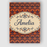 Personalised Name Dark Navy and Orange Custom  Modern Room Accent Elegant Feature Canvas Wall Art Print Decor Picture Ready to Hang