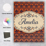 Personalised Name Dark Navy and Orange Custom  Modern Room Accent Elegant Feature Canvas Wall Art Print Decor Picture Ready to Hang