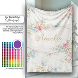 Vintage Pastel Floral Seamless Pattern Stylish Everyday  Lovely  Personalised Custom Name Super Soft Fleece Blanket Bed Sofa Throw