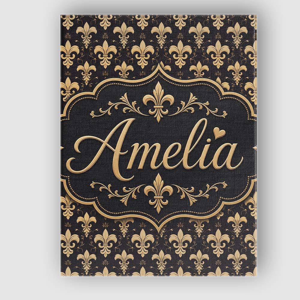 Personalised Name Elegant Gold Fleur de Lis Custom  Bespoke Interior Contemporary Canvas Wall Art Print Decor Picture Ready to Hang