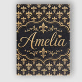 Personalised Name Elegant Gold Fleur de Lis Custom  Bespoke Interior Contemporary Canvas Wall Art Print Decor Picture Ready to Hang