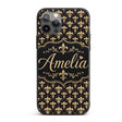 Elegant Gold Fleur de Lis Pattern Printed Design Custom Name Protective Phone Case Mobile Cover Durable Everyday Smartphone Shock Resistant