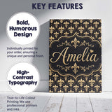 Personalised Name Elegant Gold Fleur de Lis Custom  Bespoke Interior Contemporary Canvas Wall Art Print Decor Picture Ready to Hang